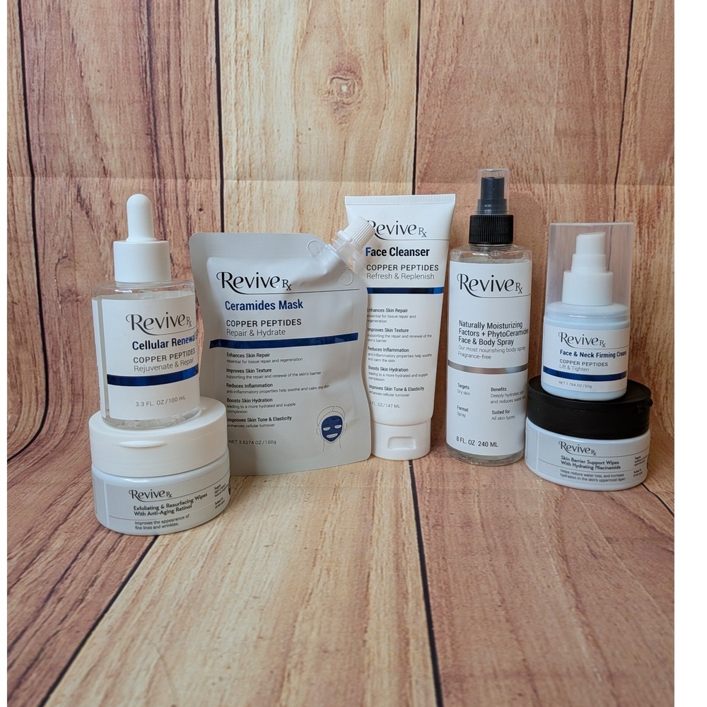 7 Pc Revive Rx Copper Peptides Ceramides Skincare Bundle Complete Set